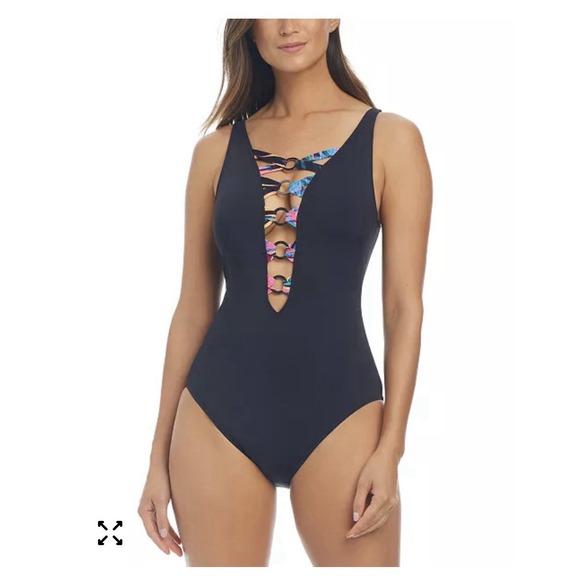 Bleu Rod Beattie Other - Bleu by Rod Beattie Women's Plunge Neck One Piece Swimsuit Black 6(M) Black NWT